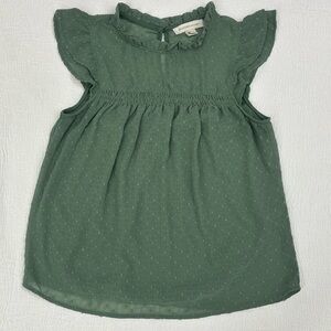 Monteau Green Flutter Sleeve Blouse with Smocked Details